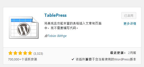 wordpress表格插件TablePress