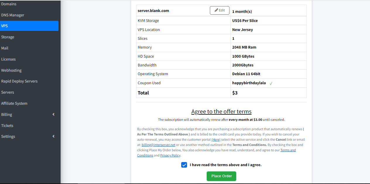 InterServer–美国大盘鸡1核2G，1T存储3美元月| 柴郡猫